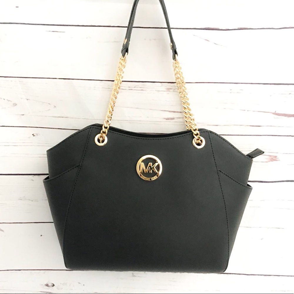 Michael Kors Black Saffiano Leather Chain Shoulder